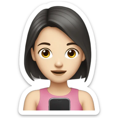  One white girl with loose, black-brown hair playing on her phone sticker