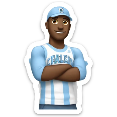 White male wearing North Carolina Tar Heels sticker