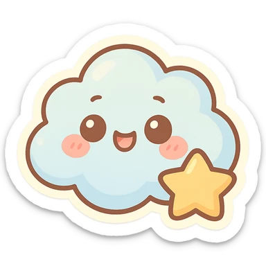 chibi sticker-style cloud with a star accent, cute and exaggerated sticker