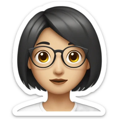 short hair, girl, asia, glasses,one,black sticker