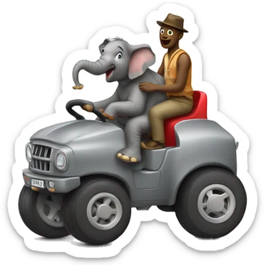 Elephant riding a donkey driving a car sticker