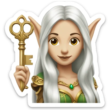an elf woman login holding a big key sticker