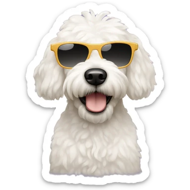 White mini golden doodle with sunglasses sticker