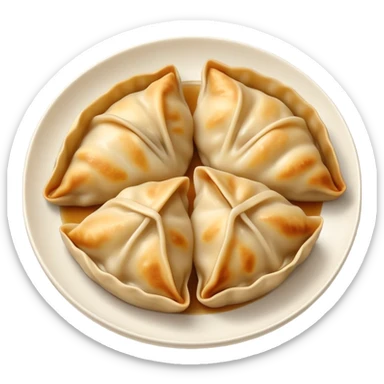 Gyoza Cinematic Realistic Gyoza Dish Emoji, depicted in a close-up view of 1 to 2 delicate dumplings with a crisp, golden exterior and savory filling, rendered with exquisite detail and dynamic lighting. sticker