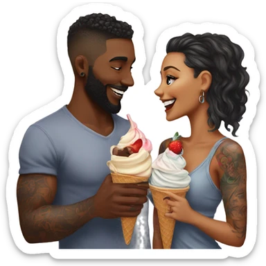 Romantic ice cream date for beautiful tattooed couple sticker