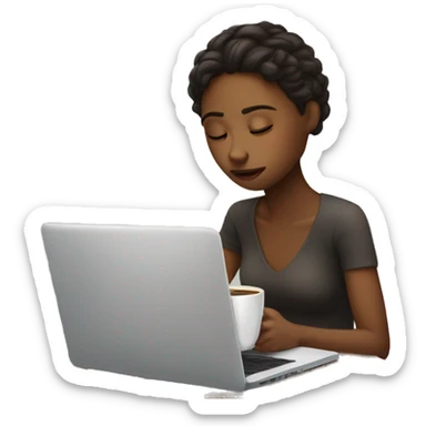 tired girl with laptop drinking a lot of coffee sticker