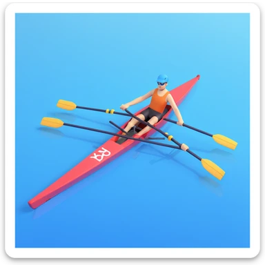 top-down view of a professional racing single Olympic rowing boat with a rower, minimal sea effect underneath sticker