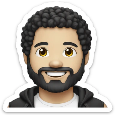 young-with hoop-white skin-black hair-beard-rapper-bichon dog-white-smile sticker