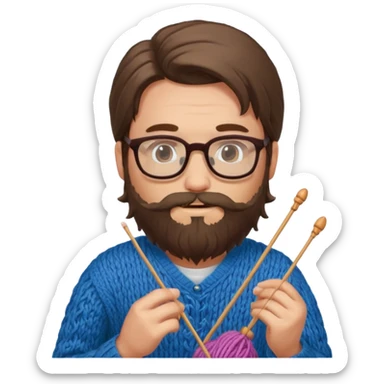 man with beard and long hair knitting sticker