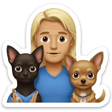 Hombre con pelo largo rubio su pareja chica de pelo castaño oscuro y un chihuahua negro sticker