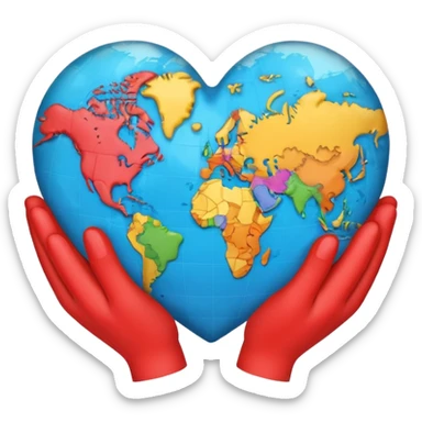 heart with continents held by hands iOS style emoji sticker