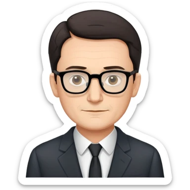 portrait of Hartmut Rosa, German philosopher, short dark hair, rectangular thin-frame glasses, clean-shaven, suit jacket, friendly expression sticker