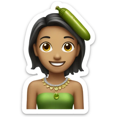 smiling girl with jewelry with a pickle  sticker
