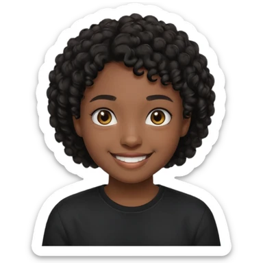 Un adolecente con camisa negra, pelo rizad, corto negro y de color moreno sonriendo sticker