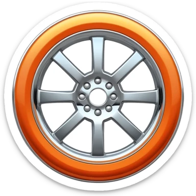 A chrome car wheel emoji, polished silver metal rim, smooth circular shape, minimal futuristic design, soft reflections, iOS emoji style, centered on white background, ultra clean look sticker