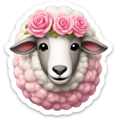 Sheep with pink roses for wool sticker