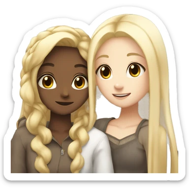 One arabica girl hair and another girl with straight blonde hair hugging each other anime  sticker