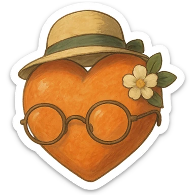 an orange heart with accessories, soft and painterly, ghibli style sticker