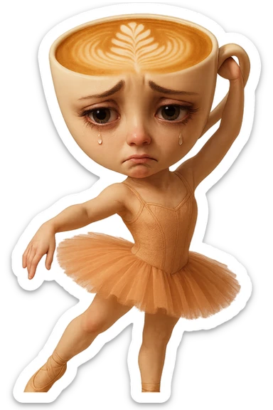 Edit the ballerina cappuccino character to have a sad expression. Keep the transparent background. sticker