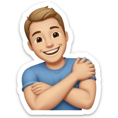 Arms crossed around neck laughing guy sticker