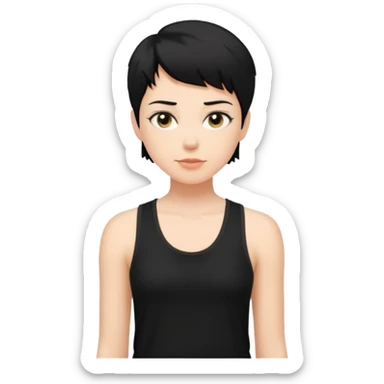 a white woman with short tomboy black hair wearing men's black tank top sticker