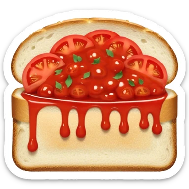 slice of bread with with a squeeze of tomatoe sauce on top sticker