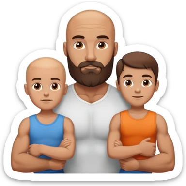Muscular Bald beard man with his fit wife long brown hair and three boys sticker