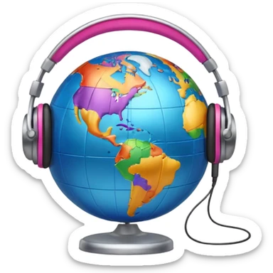 Globe with headphones on, giving to the music sticker