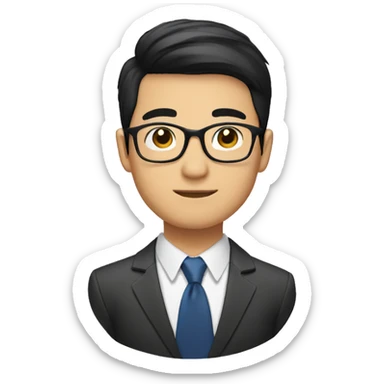 neat black hair chinese guy wearing specs and tie sticker