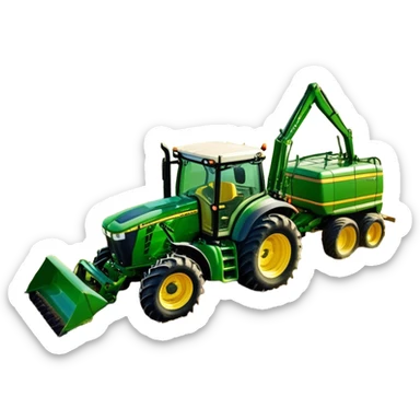 Howard EHD 180 (2019) – Cinematic-realistic John Deere 6155M tractor towing a Howard EHD 180 slasher, its green and yellow frame cutting through thick overgrown paddocks. The bright orange slasher spins rapidly, clearing a wide path of grass as birds scatter into the air, the warm evening light casting long shadows over the farmland. sticker