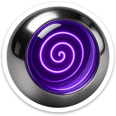 Increase the glow effect of the purple spiral inside the translucent chrome sphere, making the glow more intense and radiant, with no background. sticker