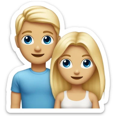 een meisje en jongen die verliefd zijn allebei blond haar en blauwe ogen en meisje heeft sproetjes sticker