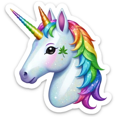  a Glitter unicorn with a Weed leaf sticker