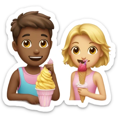 Girl and a boy having icecream sticker