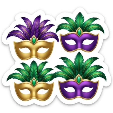 3 mardi gras masks lined up in a row vertically sticker