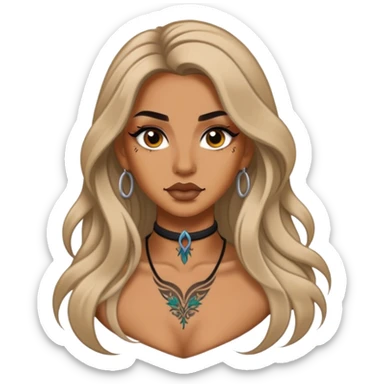 pretty neck tattoo long hair baddie with makeup sticker