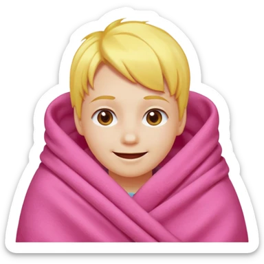 happy smile emoji red cheeks in pink blanket yellow hair sticker