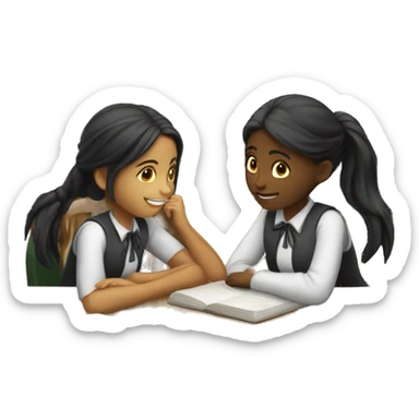 Two schoolgirl at the table are talkng sticker