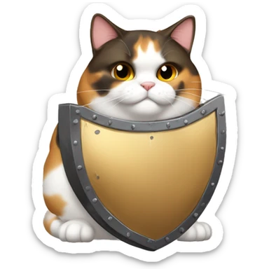 Fat calico cat with a shield  sticker
