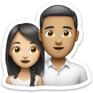 Asian girl with white man sticker