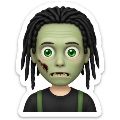 memoji iphone zombie with black dreads black tee and braces sticker