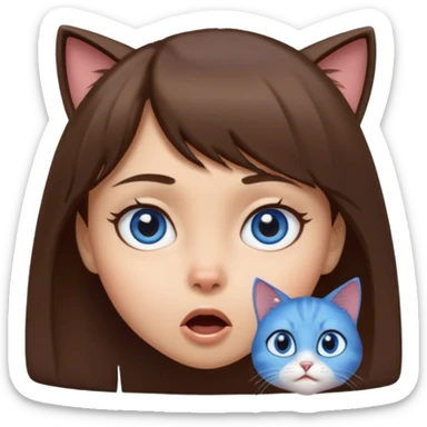 girl with sidebang, light skin, mocha brown hair, blue cat eyes, surprised expression sticker