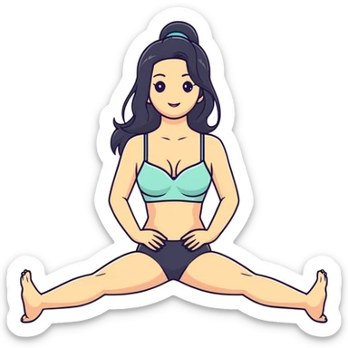 woman with bra, tanned long black hair, doing splits sticker