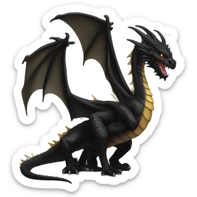 Big black dragon standing next to a small baby gold dragon sticker