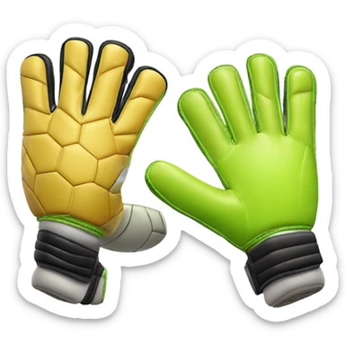 An emoji of a pair of goalkeeper gloves, slightly open, with a sporty design and padded palms, ready to catch a soccer ball sticker