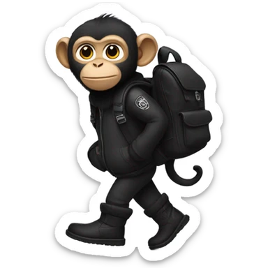 Monkey with black ugg boots and black backpack sticker