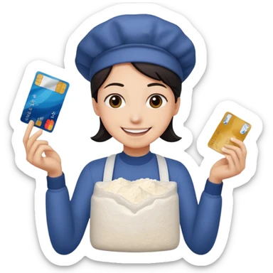 happy emoji with credit card in hand and a pile of flour sticker