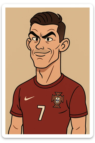Cristiano Ronaldo caricature, flat toon style sticker