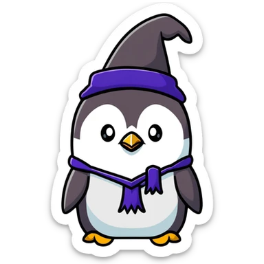 penguin wizard, cartoonish sticker style, bold and colorful, no text sticker
