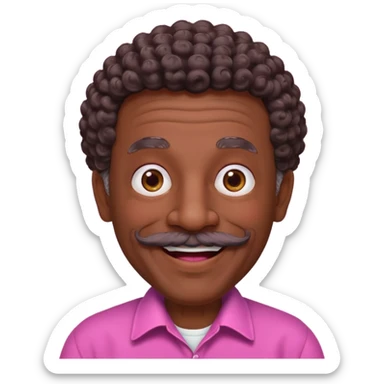 old guy with very curly short dark hair and big  pink mustache sticker
